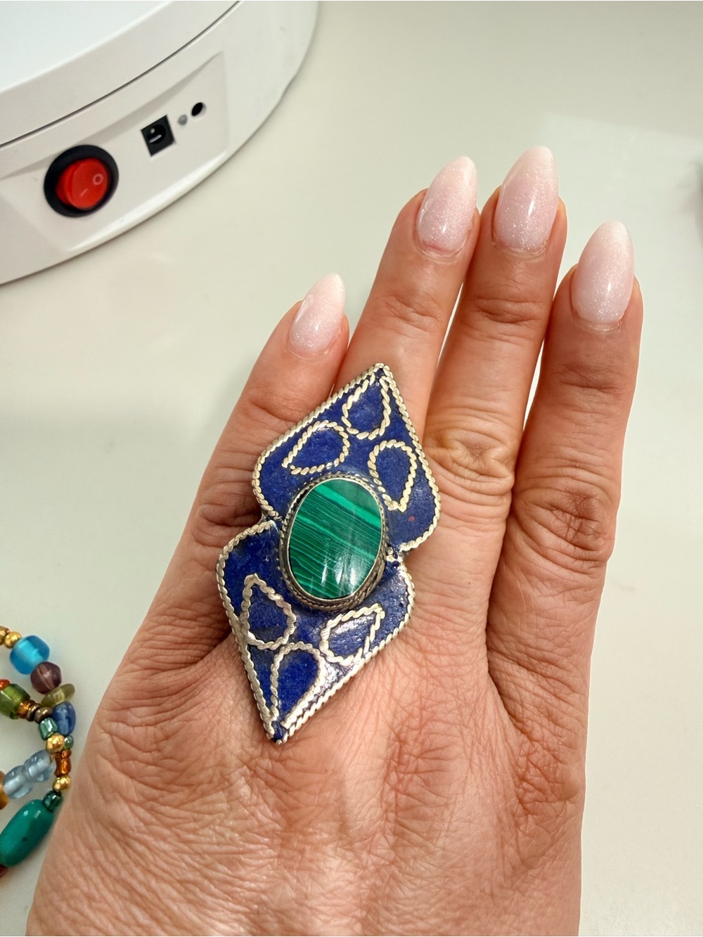 Handmade Malachite Blue & Green Statement Cocktail Ring - Women Jewelry